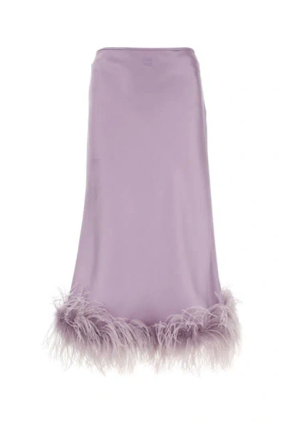 Miu Miu Feather Trim Satin Skirt In Purple