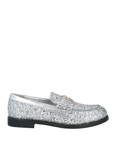 Miu Miu Woman Loafers Silver Size 8 Textile Fibers