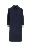 Miu Miu Collared Cotton Trench Coat With Side Pockets In Blue