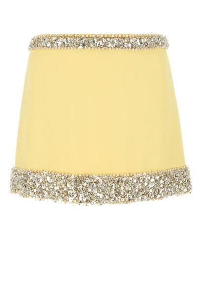 Miu Miu Woman Pastel Yellow Crepe Mini Skirt