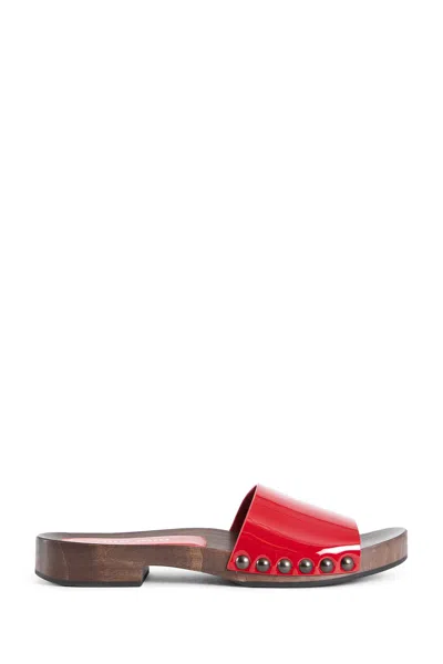 Miu Miu Logo Studded Flat Sandals In Red