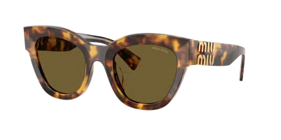 Miu Miu Beveled Brown Acetate & Plastic Cat-eye Sunglasses In Dark Brown