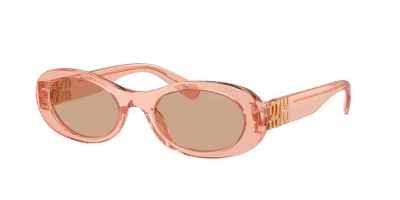 Miu Miu Logo-lettering Oval-frame Sunglasses In Dark Brown