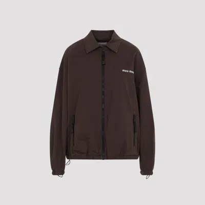 Miu Miu Women's 100% Cotton Bomber Jacket In Brown