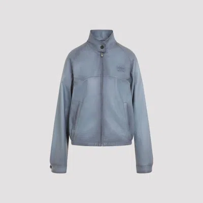 Miu Miu Women's 100% Lamb Leather Jacket In Blue