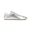 Miu Miu Metallic Leather Retro Runner Sneakers In Silver