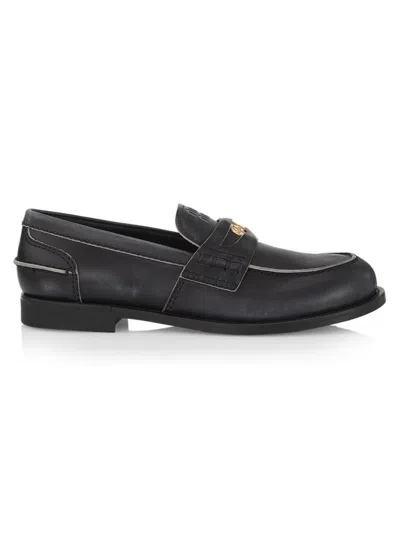 Miu Miu Women's 20mm Distressed Leather Penny Loafers In Black