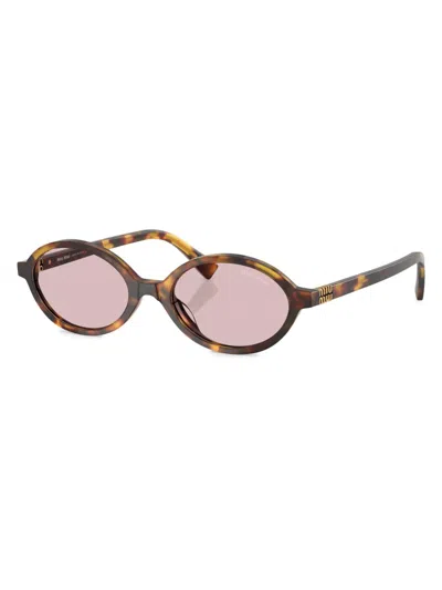 Miu Miu 0mu 04zs Tortoiseshell Oval Sunglasses In Multi