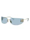 Miu Miu 75mm Oversize Rectangular Wrap Sunglasses In Gold