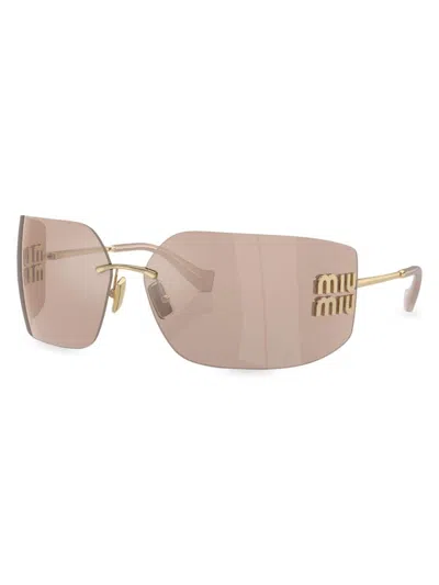 Miu Miu Women's 80mm Shield Sunglasses In Gold Warm Taupe