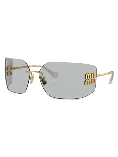 Miu Miu Mu 54ys 80 Rimless Titanium Wrap Sunglasses In Gray