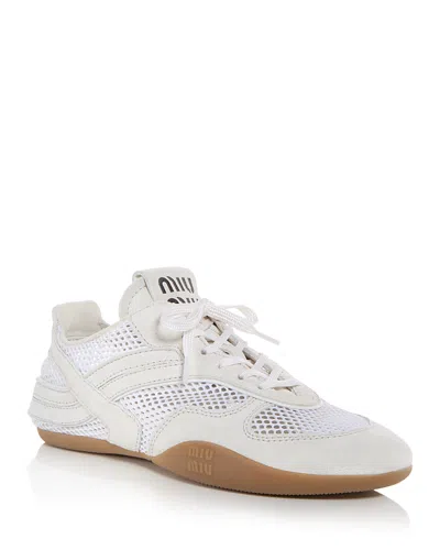 Miu Miu Women's Allacciate Mesh Sneakers In White