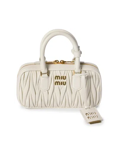 Miu Miu Quilted Mini Cross-body Bag With Leather Handles In Neutral