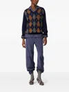 Miu Miu Argyle V-neck Wool Sweater In Blue