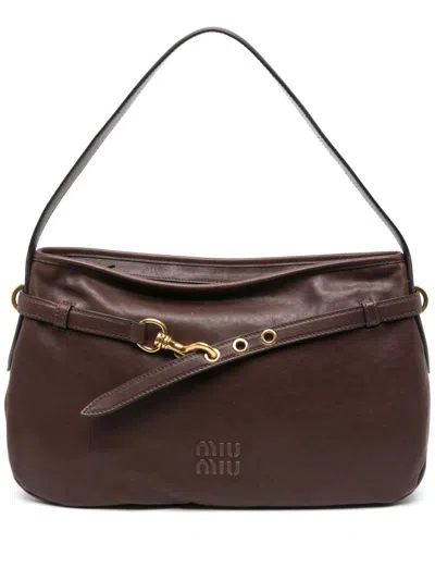 Miu Miu Women Chocolate Nappa Leather Aventure Shoulder Bag In Brown