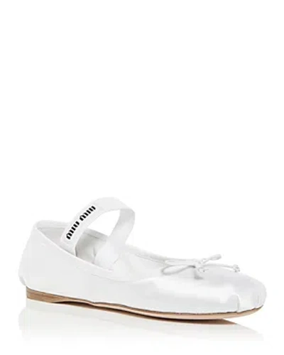 Miu Miu Leather Mary Jane Ballerina Flats In Bianco