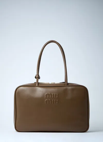 Miu Miu Women Beau Leather Shoulder Bag In Gray
