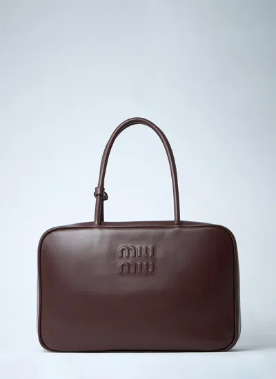 Miu Miu Women Beau Leather Shoulder Bag In Gray