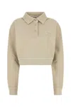 Miu Miu Cropped Cotton Polo Collar Sweatshirt In Brown
