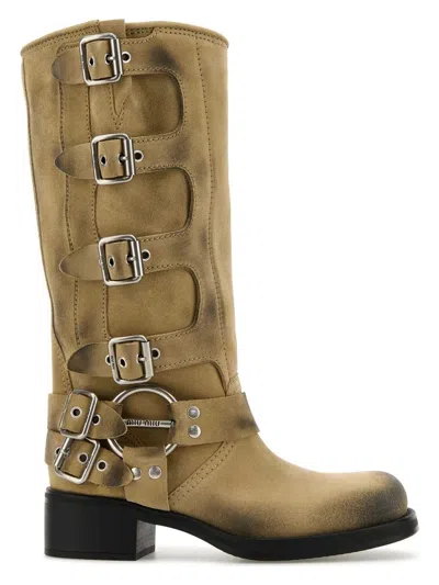 MIU MIU WOMEN'S BEIGE SUEDE BOOTS