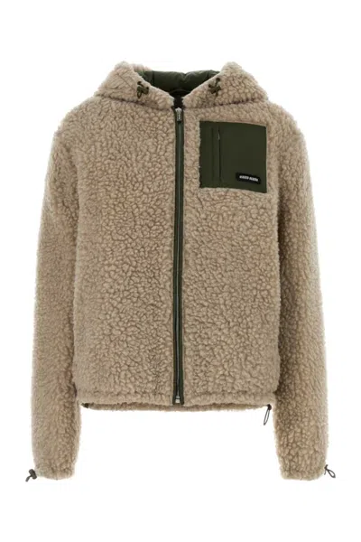 Miu Miu Women Beige Textured Hood Jacket In Multi