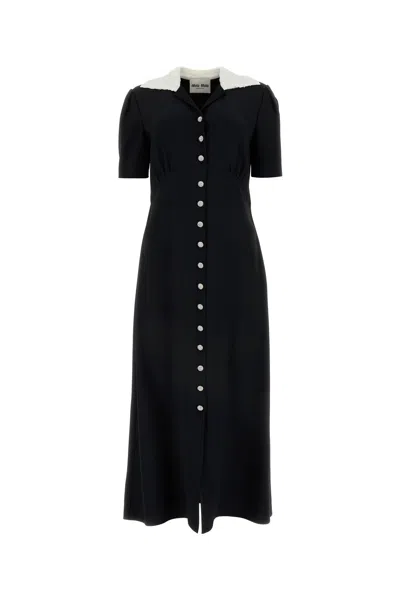 MIU MIU MIU MIU WOMEN BLACK CREPE SHIRT DRESS