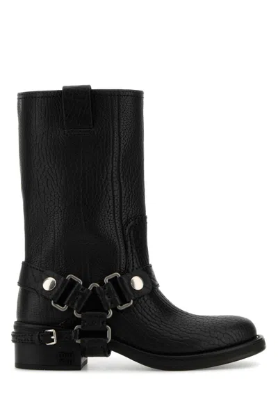 MIU MIU MIU MIU WOMEN BLACK LEATHER ANKLE BOOTS