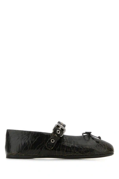 MIU MIU MIU MIU WOMEN BLACK LEATHER BALLERINAS
