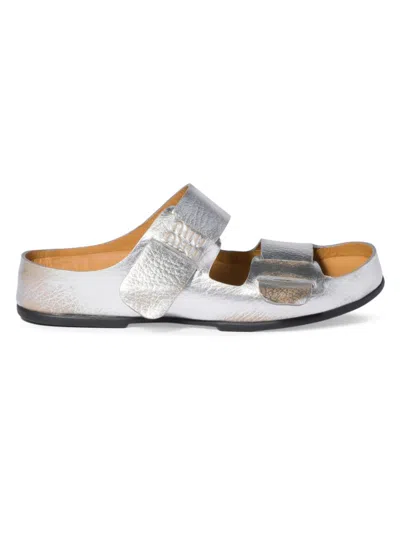 Miu Miu Bleached Leather Sandals In Silver