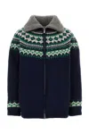 Miu Miu Wool Oversized Cardigan High Collar Patterned In Blue
