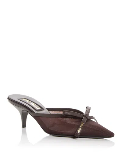 Miu Miu Women's Bow Mule Pumps In Brown