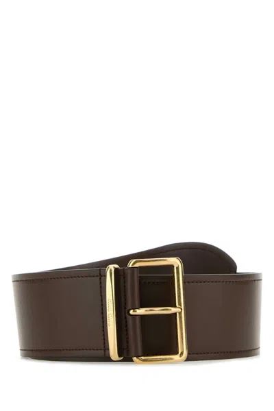 Miu Miu Women Brown Leather Belt In Gray