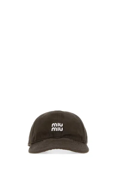 Miu Miu Brown Mud Cotton Textured Baseball Cap In Pink