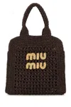 Miu Miu Raffia Crochet Shopping Bag With Dual Handles In Brown