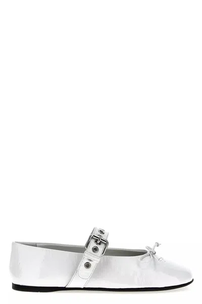 Miu Miu Women Buckle And Bow Ballet Flats In White