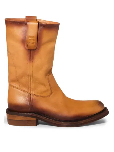 Miu Miu Women's Calf Leather Booties In Brown