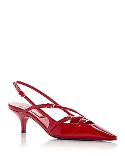 Miu Miu Miumiu Women Patent Leather Slingbacks With Buckles In Red