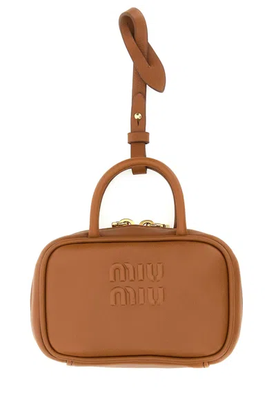 Miu Miu Women Camel Leather Beau Keyring Necessaire In Brown