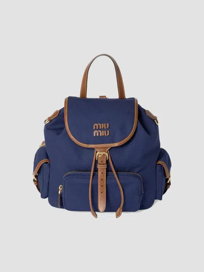 Miu Miu Women's Canvas And Leather Backpack In Blue