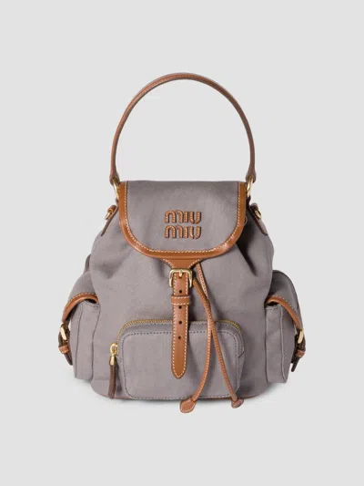 Miu Miu Women's Canvas And Leather Backpack In Grey