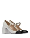 Miu Miu Women's Cap Toe Mary Jane Pumps In Bianco/nero