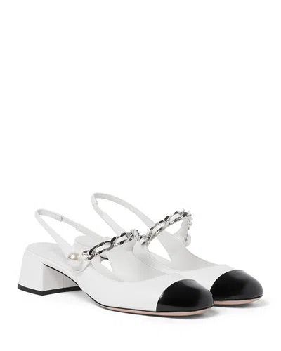 Miu Miu Women's Cap Toe Iconic Slingback Pumps In Bianco/nero