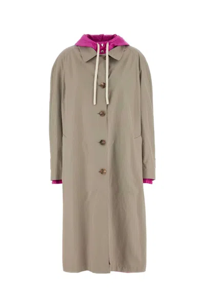 Miu Miu Women Cappuccino Cotton Blend Reversible Overcoat In Gray