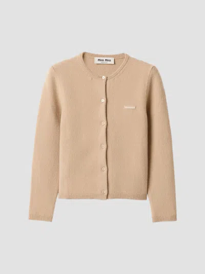 Miu Miu Women's Cashmere Cardigan In Beige Khaki
