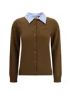 Miu Miu Knitwear With Ribbed Cuffs And Hem In Brown