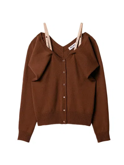 Miu Miu Cashmere Cardigan With Detachable Straps In Brown