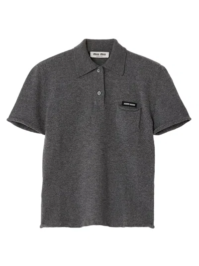 Miu Miu Short Sleeve Polo Shirt Chest Pocket In Gray