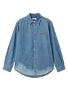 Miu Miu Logo Embroidery Chambray Denim Shirt In Animal Print