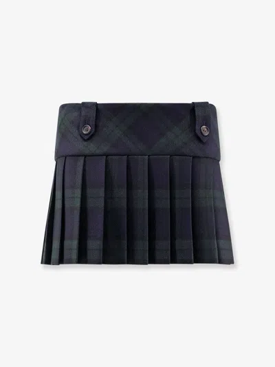 Miu Miu Women Check Virgin Wool Mini Skirt In Blue