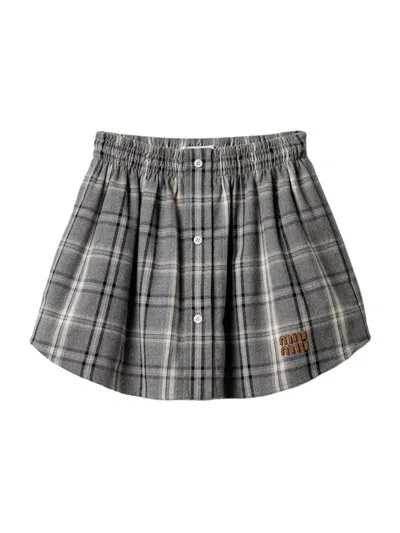 Miu Miu Women's Checked Flannel Mini Skirt In Gray